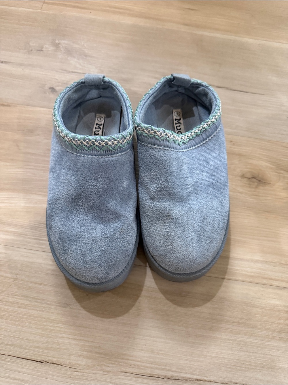 Mudd Light Blue Kids Slip-On Slippers with Braided Trim